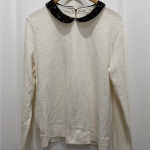 J. Crew Ivory Blouse with Black Lace Detail